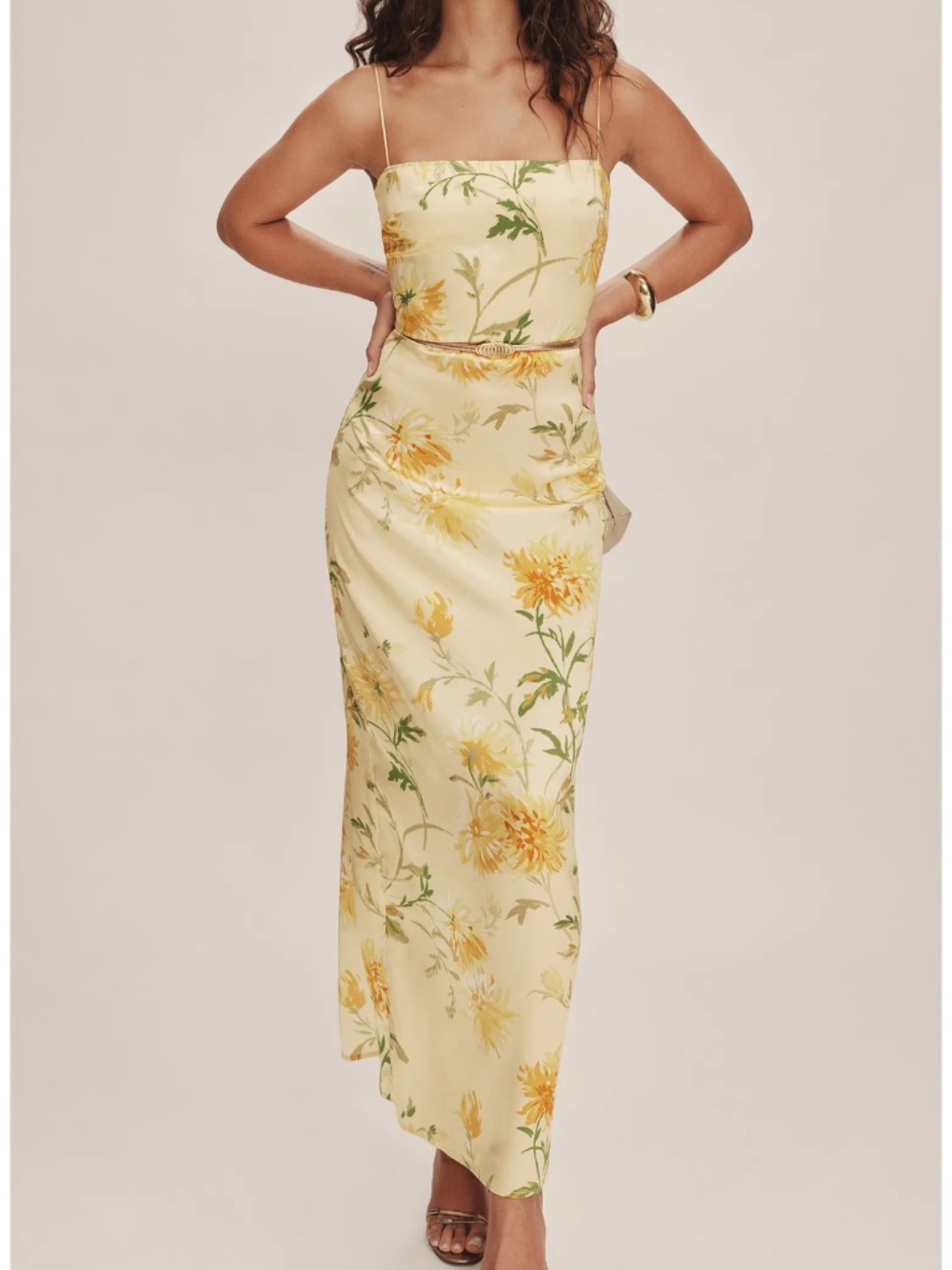 Reformation Frankie Floral Silk Column Maxi Dress Honeyglow